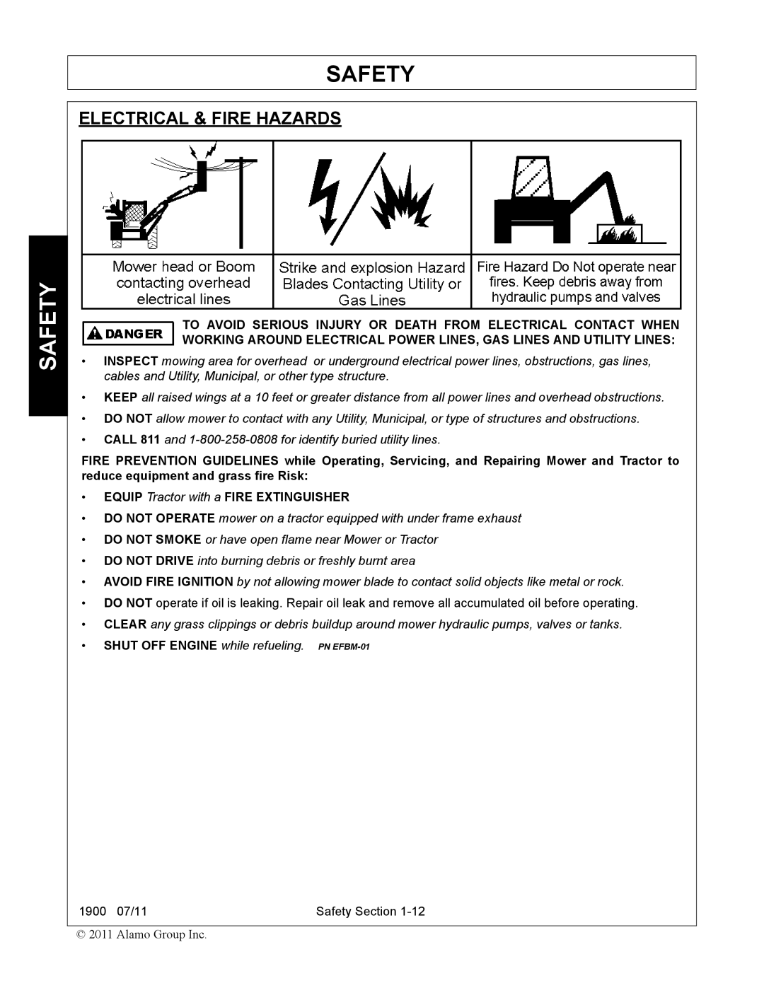 Alamo 1900 manual Electrical & Fire Hazards 