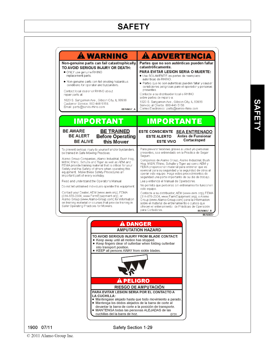 Alamo 1900 manual Safety 