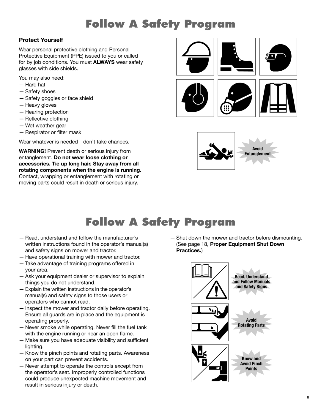 Alamo 1900 manual Follow a Safety Program, Protect Yourself 