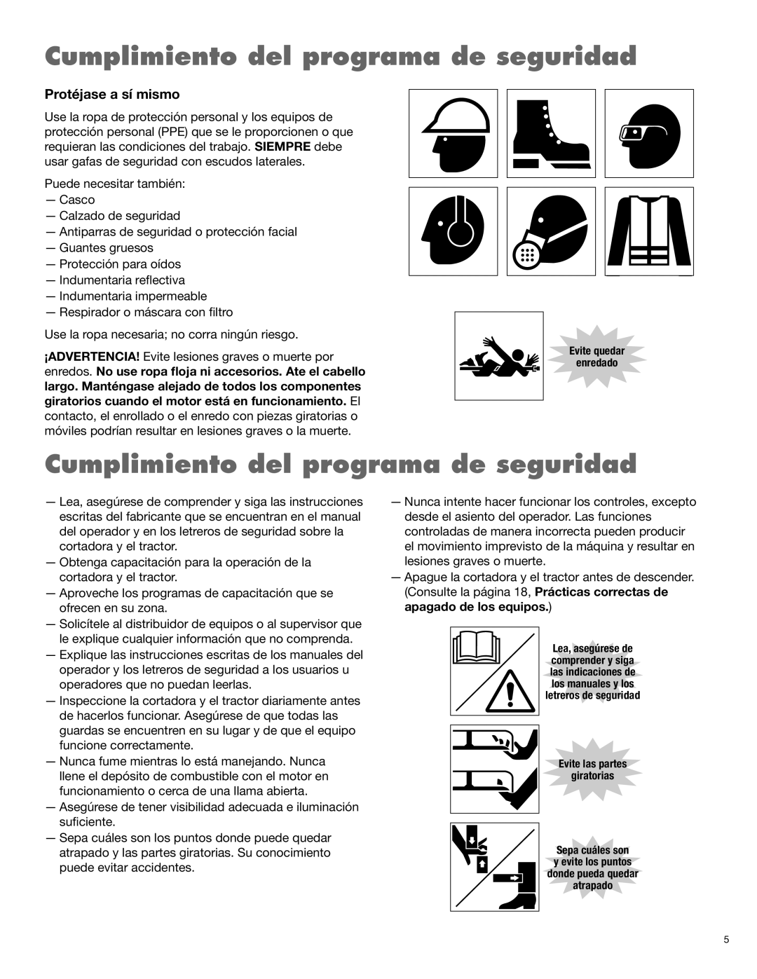 Alamo 1900 manual Cumplimiento del programa de seguridad, Protéjase a sí mismo 