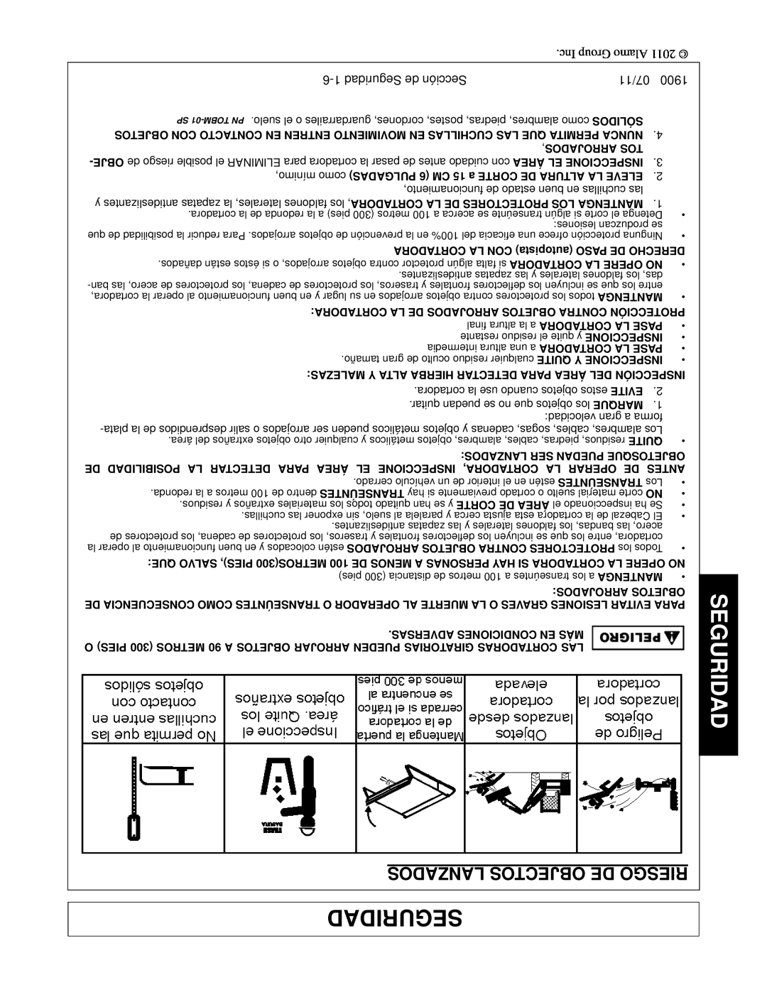 Alamo 1900 manual Lanzados Objectos De Riesgo, 6-1Seguridad de Sección, 07/11 