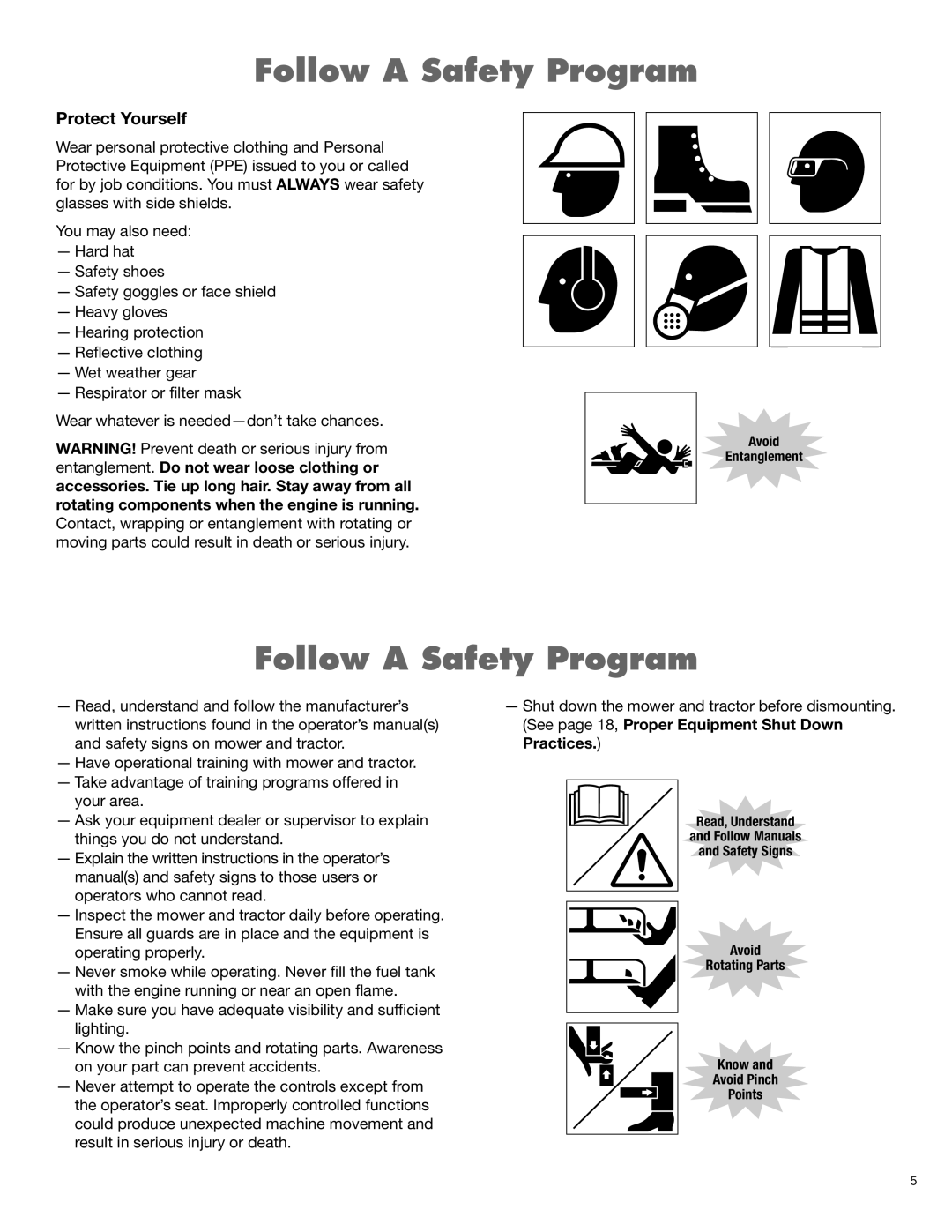 Alamo 1900 manual Follow A Safety Program, Protect Yourself 