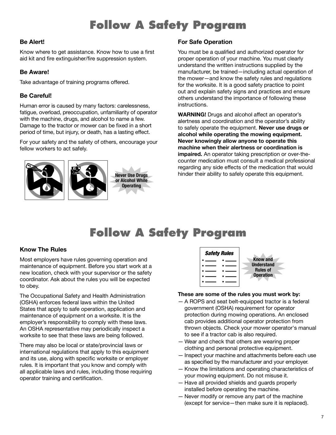 Alamo 1900 manual Follow A Safety Program 