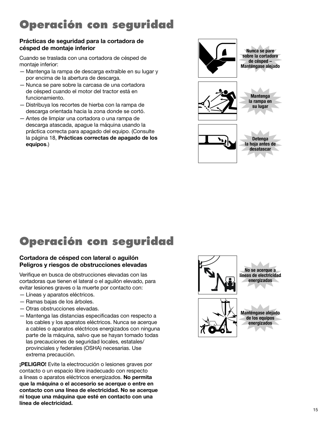 Alamo 1900 manual Operación con seguridad, Líneas y aparatos eléctricos 