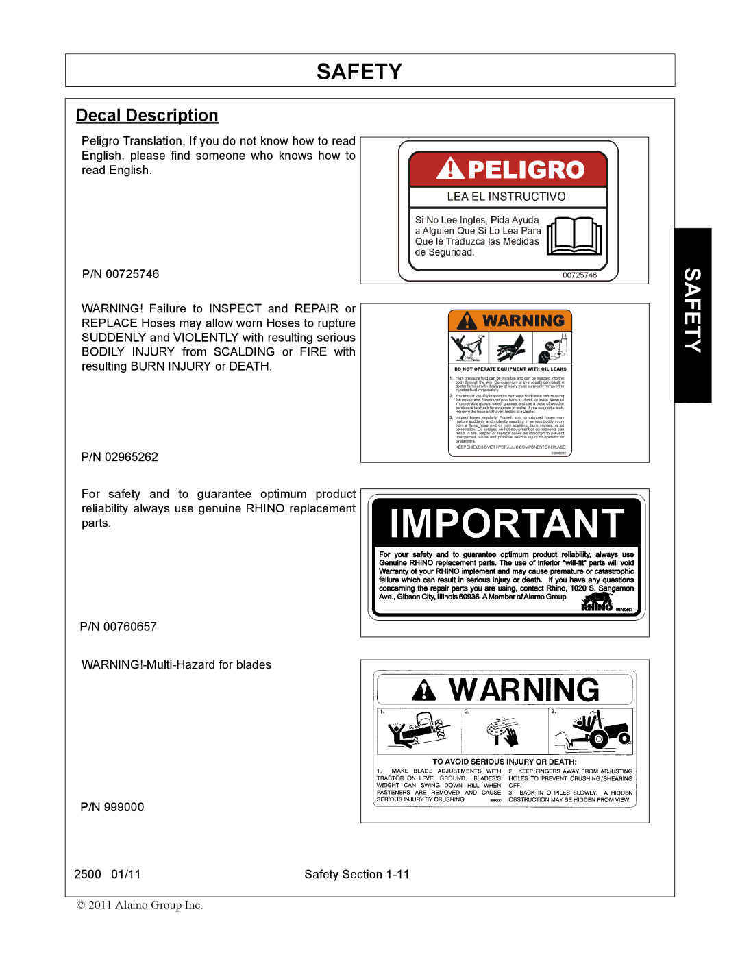 Alamo 2500 manual Decal Description 