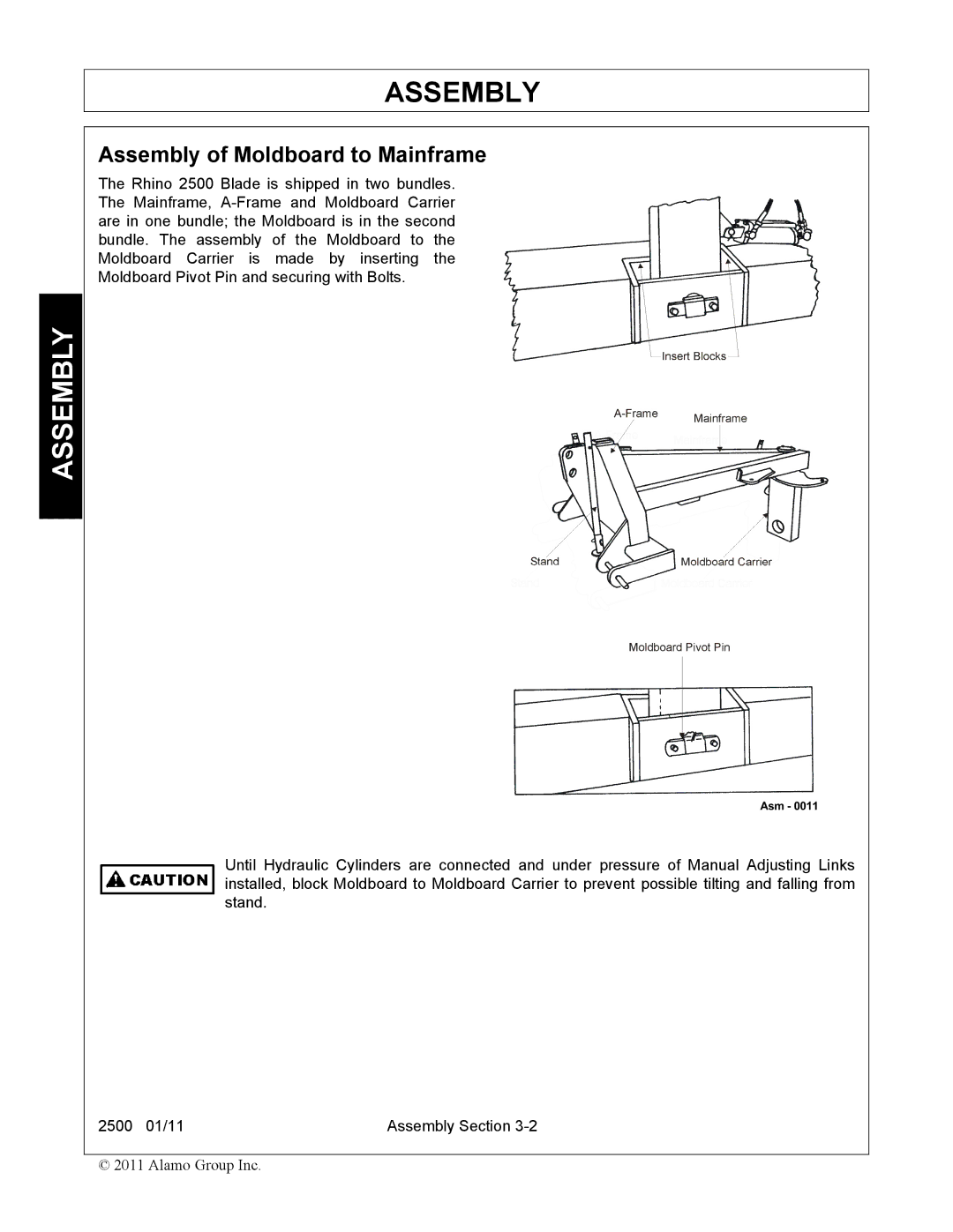 Alamo 2500 manual Assembly of Moldboard to Mainframe 