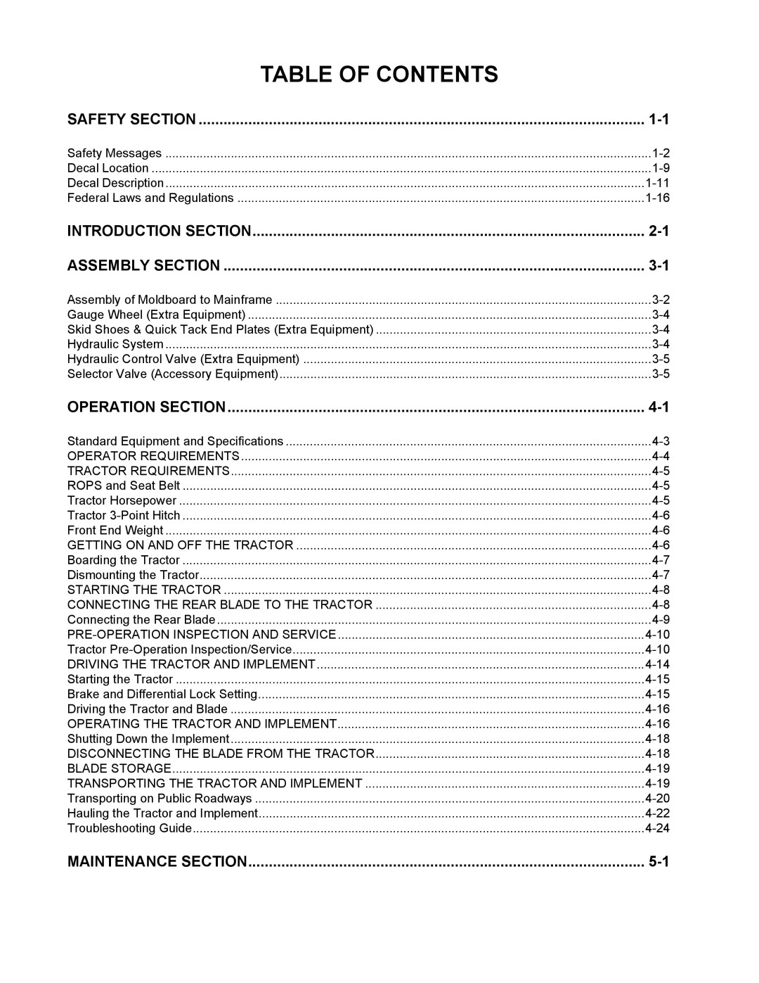 Alamo 2500 manual Table of Contents 