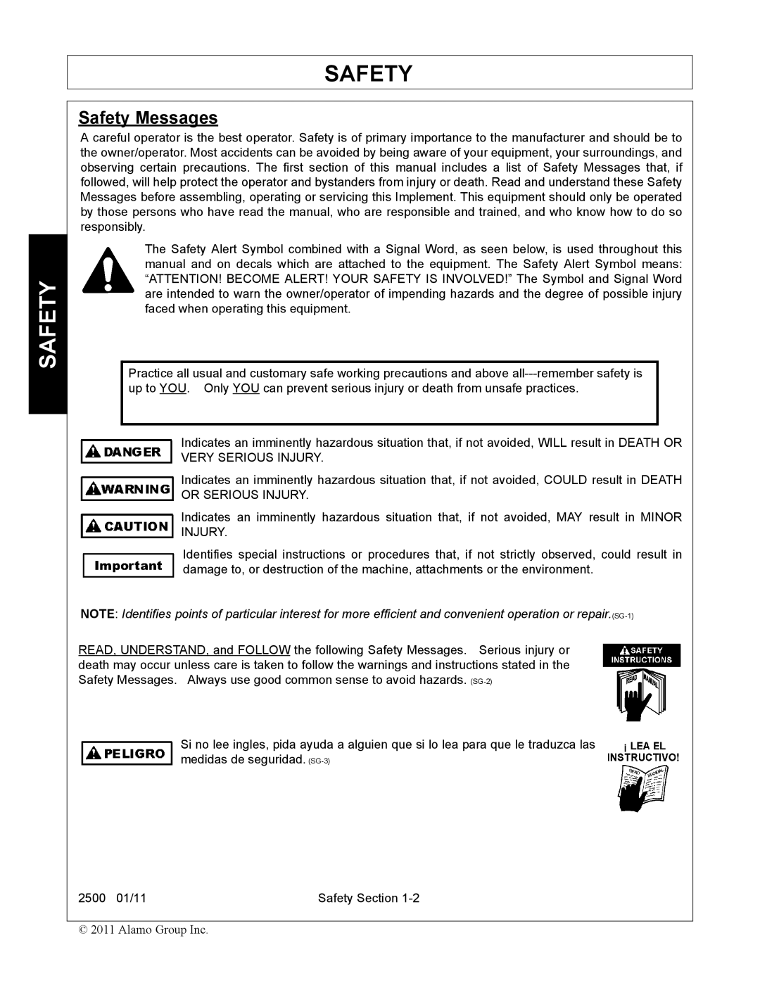 Alamo 2500 manual Safety Messages 