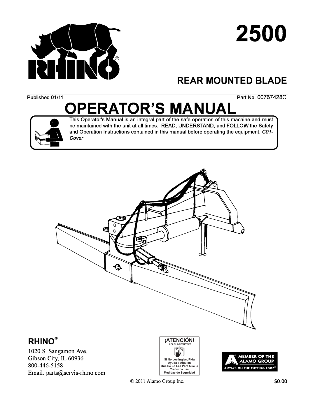 Alamo 2500 manual Rear Mounted Blade, Rhino 