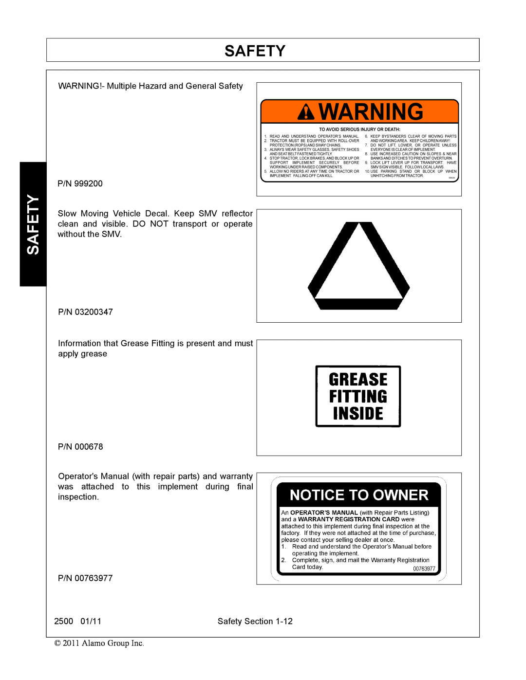 Alamo manual WARNING!- Multiple Hazard and General Safety P/N, 2500 01/11, Safety Section 