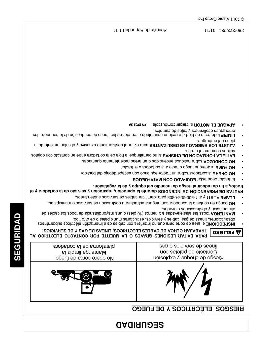 Alamo 284, 260, 272 manual Fuego De Y Elécrticos Riesgos, Seguridad, MATAFUEGOS CON EQUIPADO estar debe tractor El 