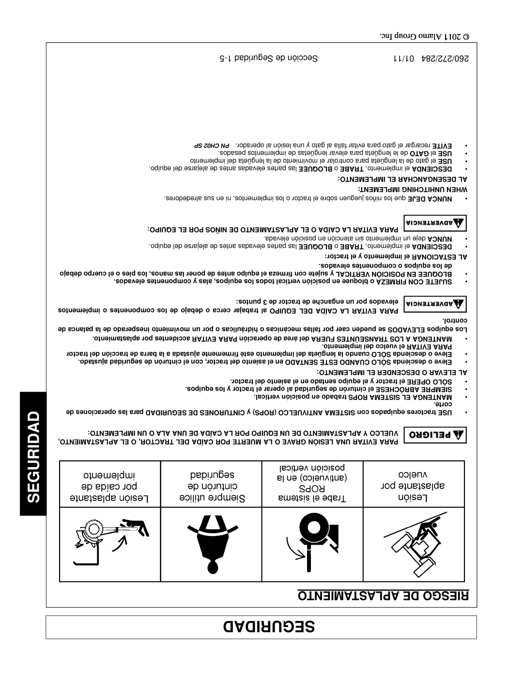 Alamo 284, 260, 272 Aplastamiento De Riesgo, Seguridad, equipo del alejarse de antes elevadas partes las, BLOQUEEo, corte 