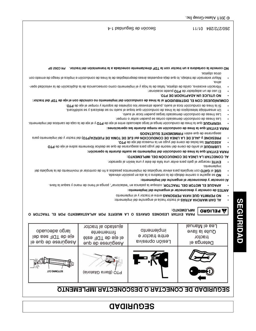 Alamo 260, 284, 272 manual Conectar De Seguridadmplemento, Pto De Adaptador Un Utilice No, Implemento 