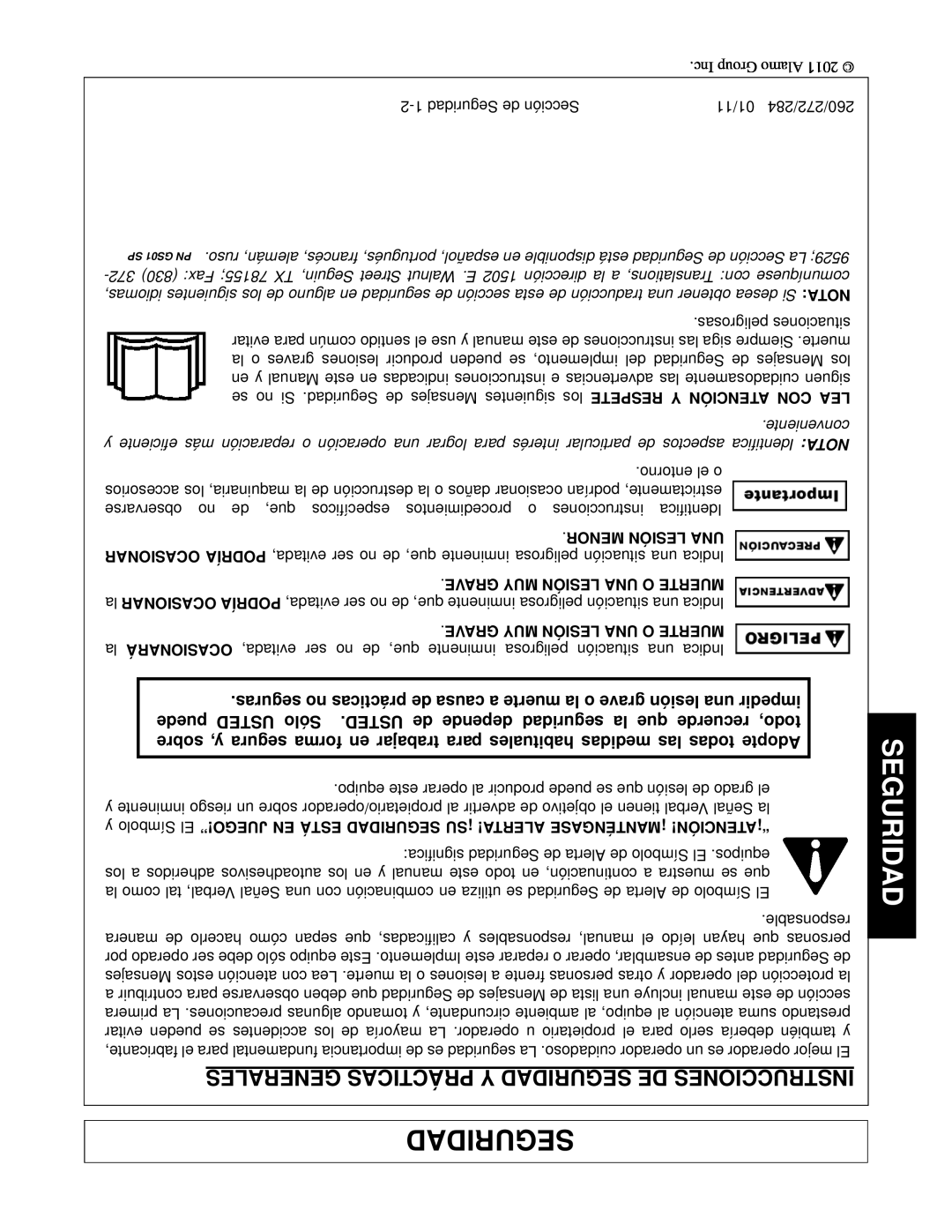 Alamo 284, 260, 272 manual Generales Prácticas Y Seguridad De Instrucciones, Menor Lesión Una, Grave Muy Lesión Una O Muerte 