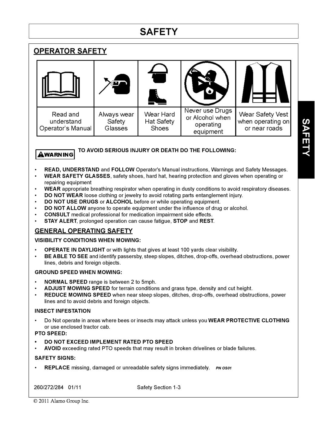 Alamo 260 Operator Safety, General Operating Safety, To Avoid Serious Injury Or Death Do The Following, Insect Infestation 