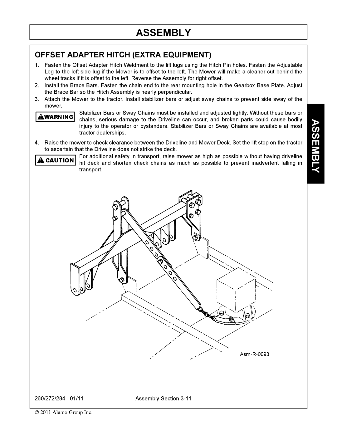 Alamo 284, 260, 272 manual Offset Adapter Hitch Extra Equipment, Assembly 