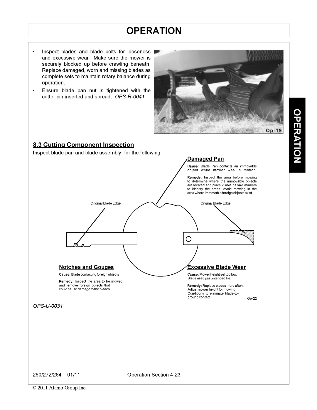 Alamo 284, 260, 272 manual Cutting Component Inspection, Operation, OPS-U-0031 