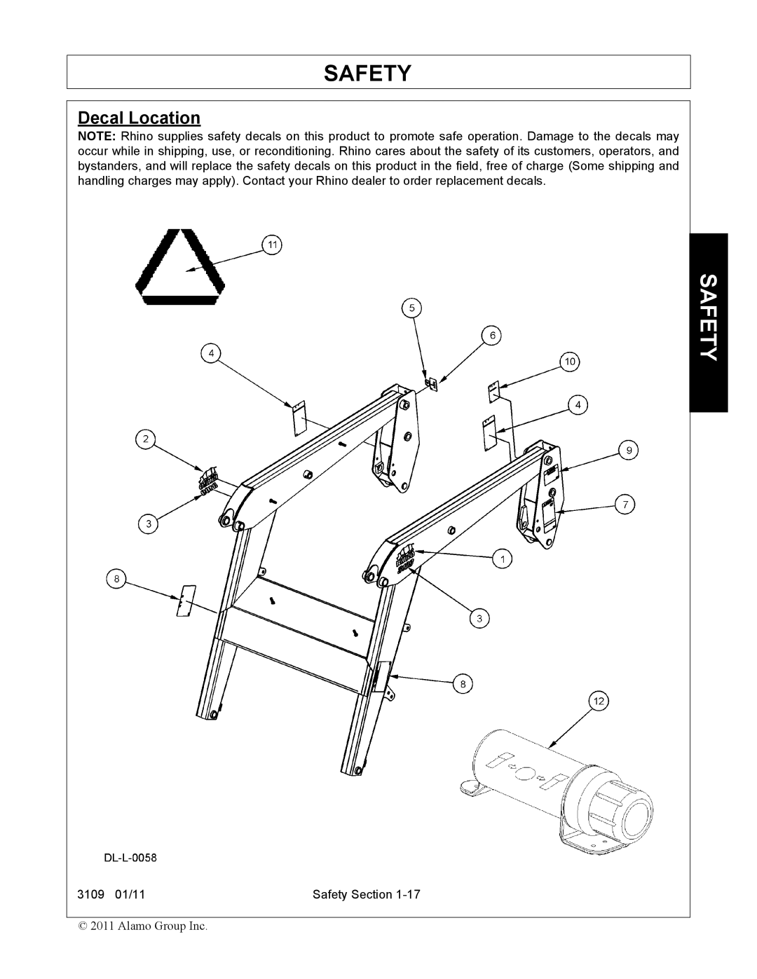 Alamo 3109 manual Decal Location 