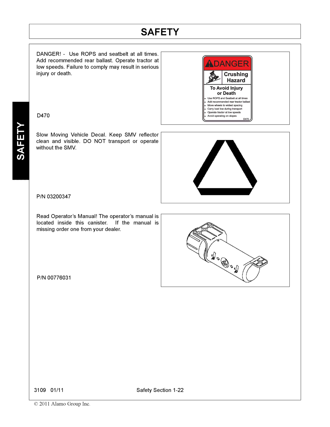 Alamo 3109 manual Safety 