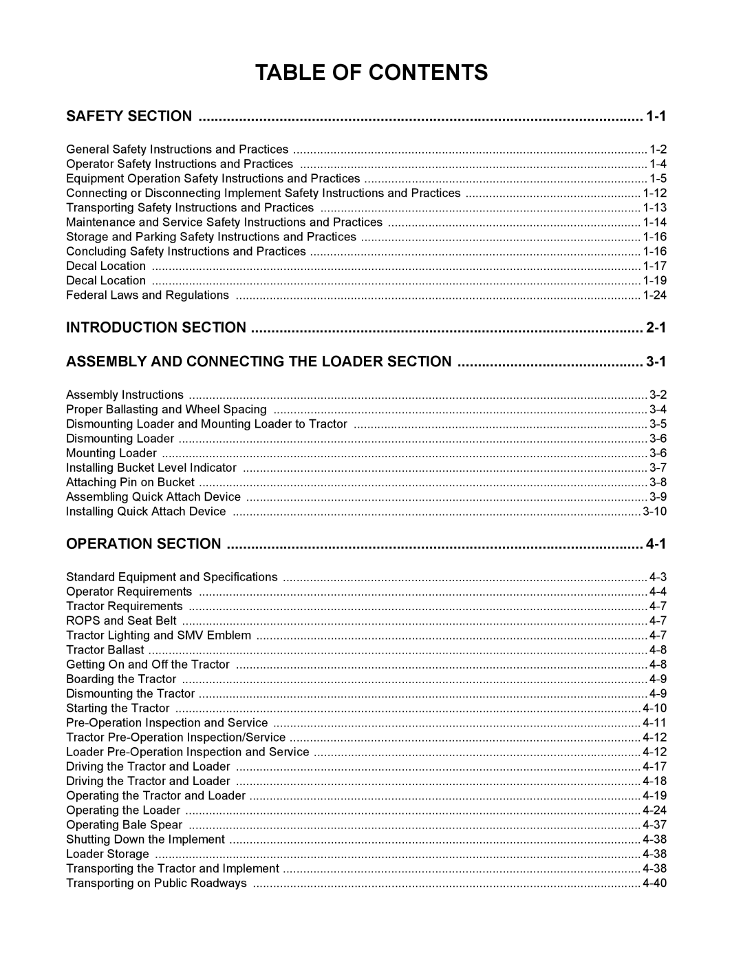 Alamo 3109 manual Table of Contents 