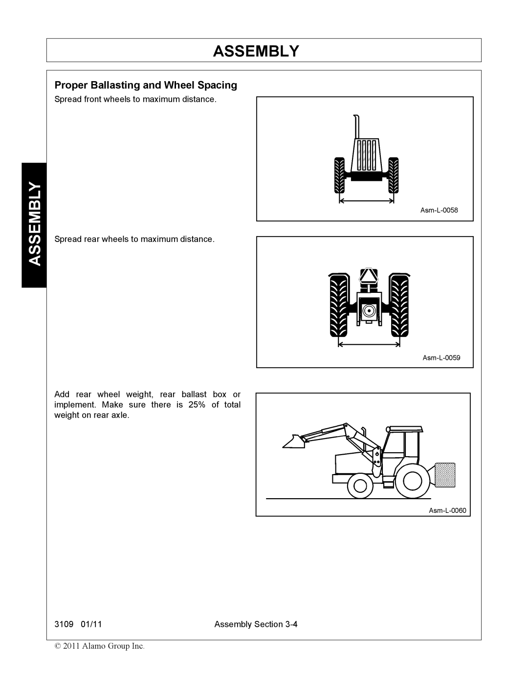 Alamo 3109 manual Proper Ballasting and Wheel Spacing 