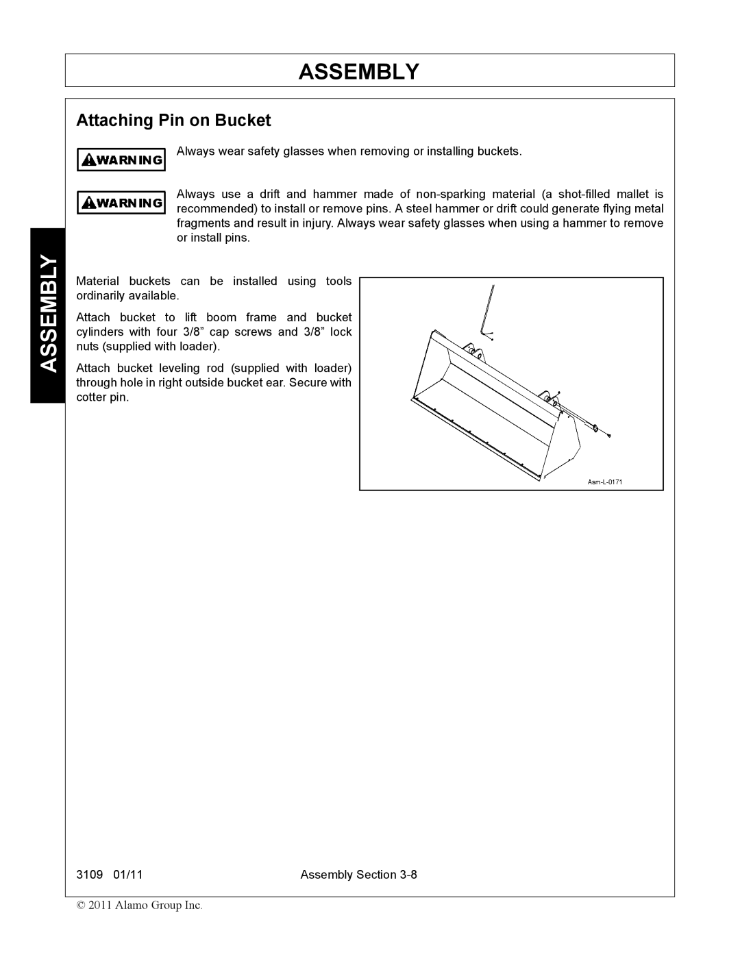 Alamo 3109 manual Attaching Pin on Bucket 