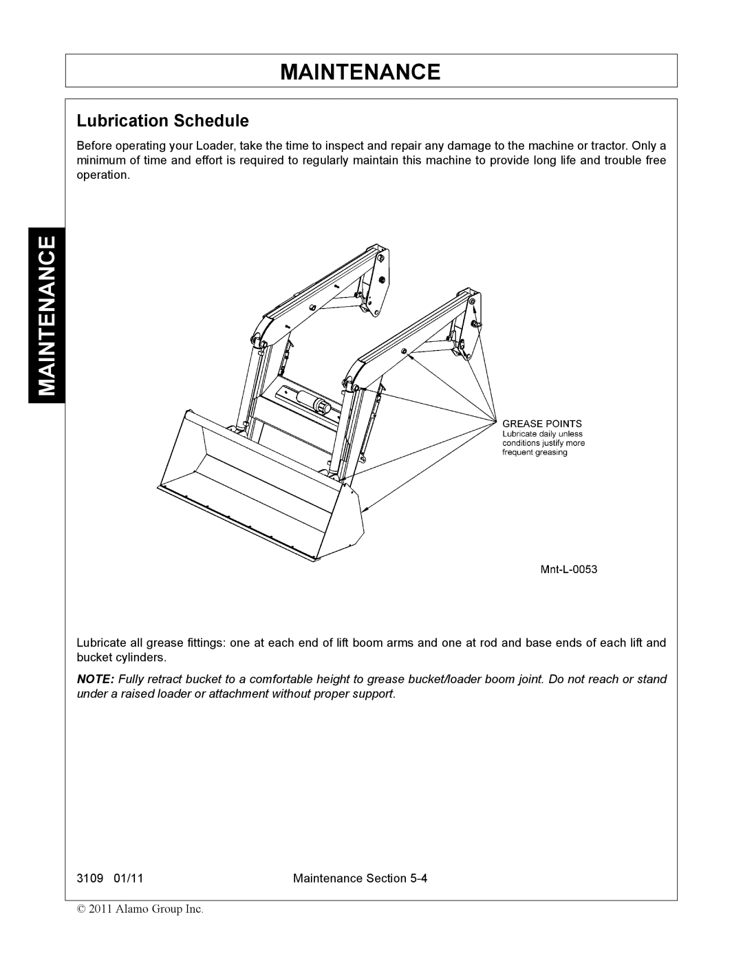 Alamo 3109 manual Lubrication Schedule 