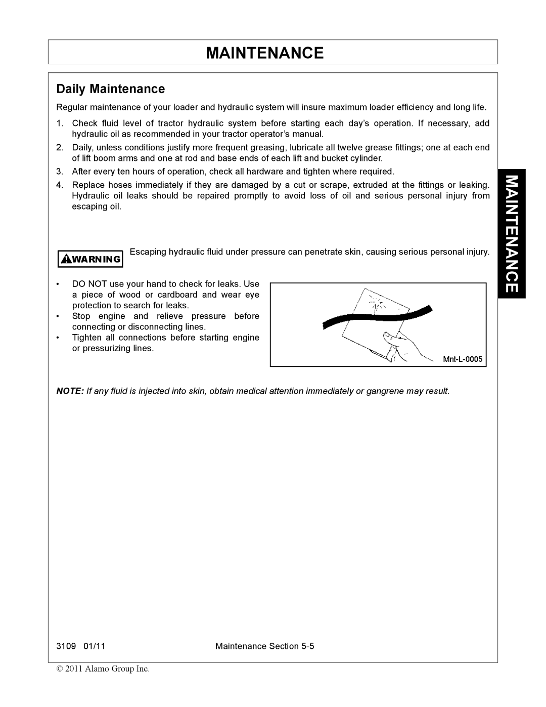 Alamo 3109 manual Daily Maintenance 