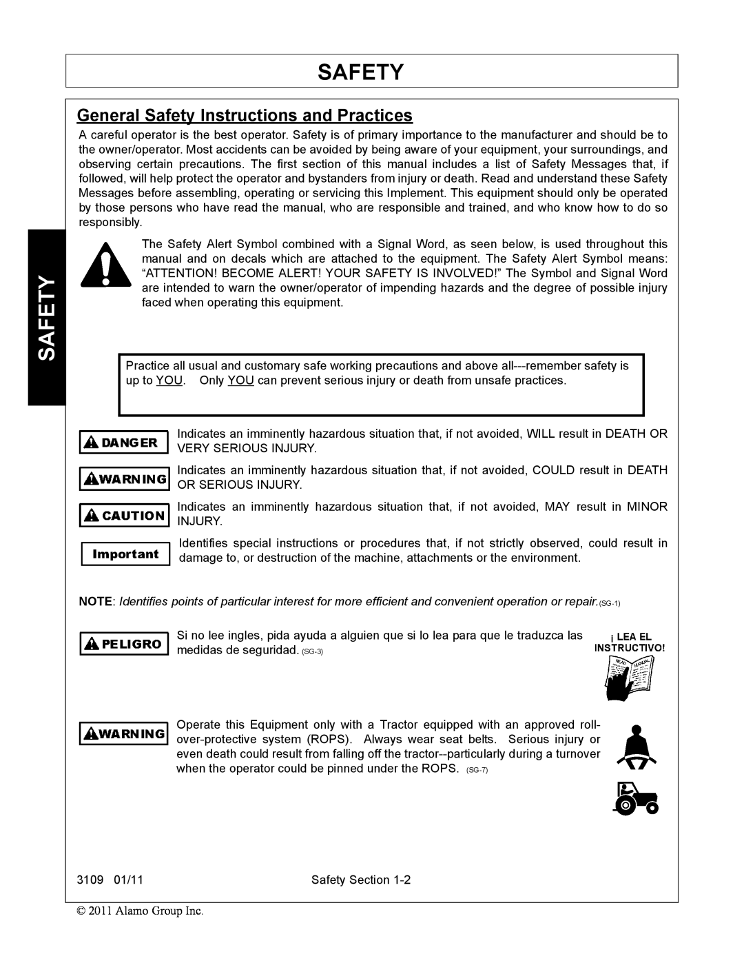 Alamo 3109 manual General Safety Instructions and Practices 