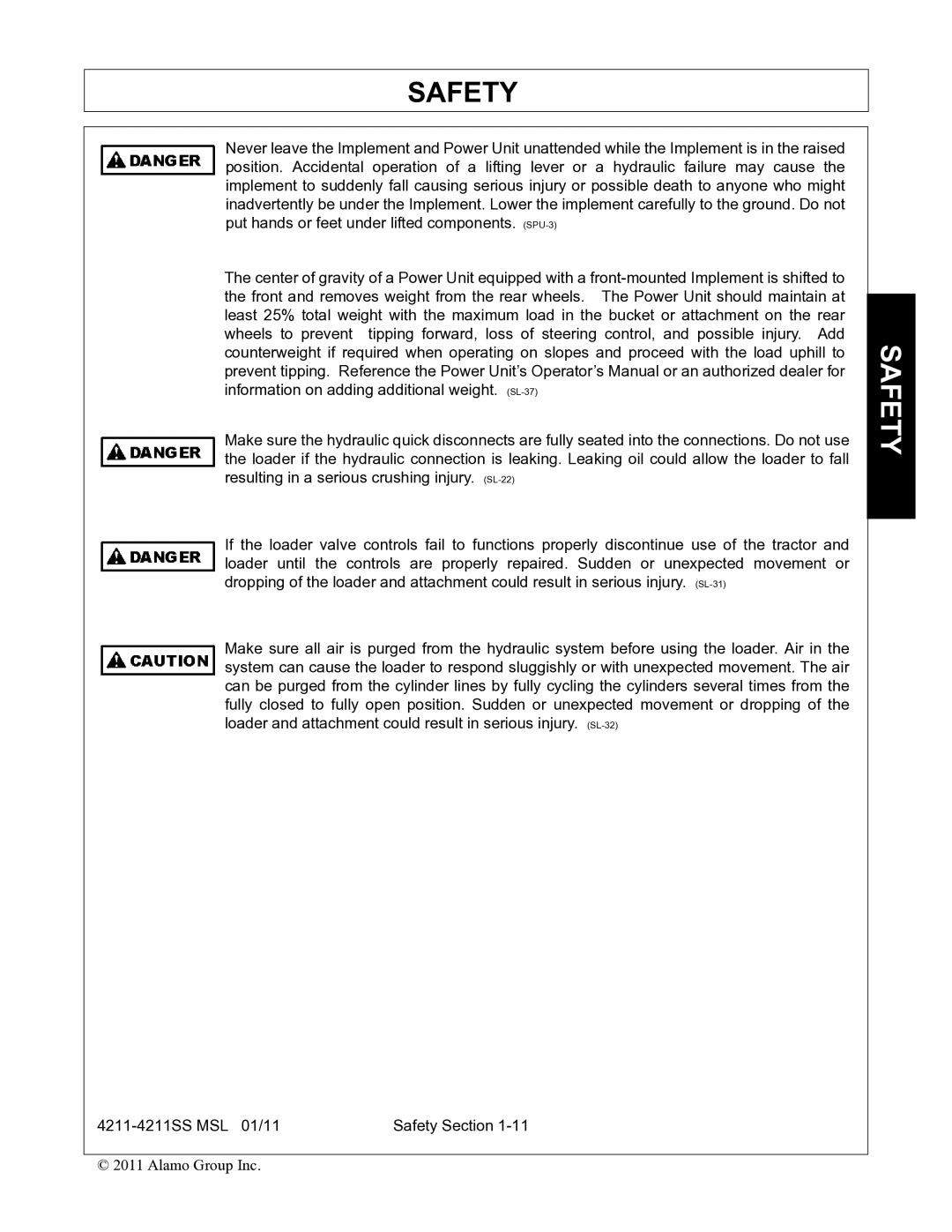 Alamo 4211 MSL manual Safety 