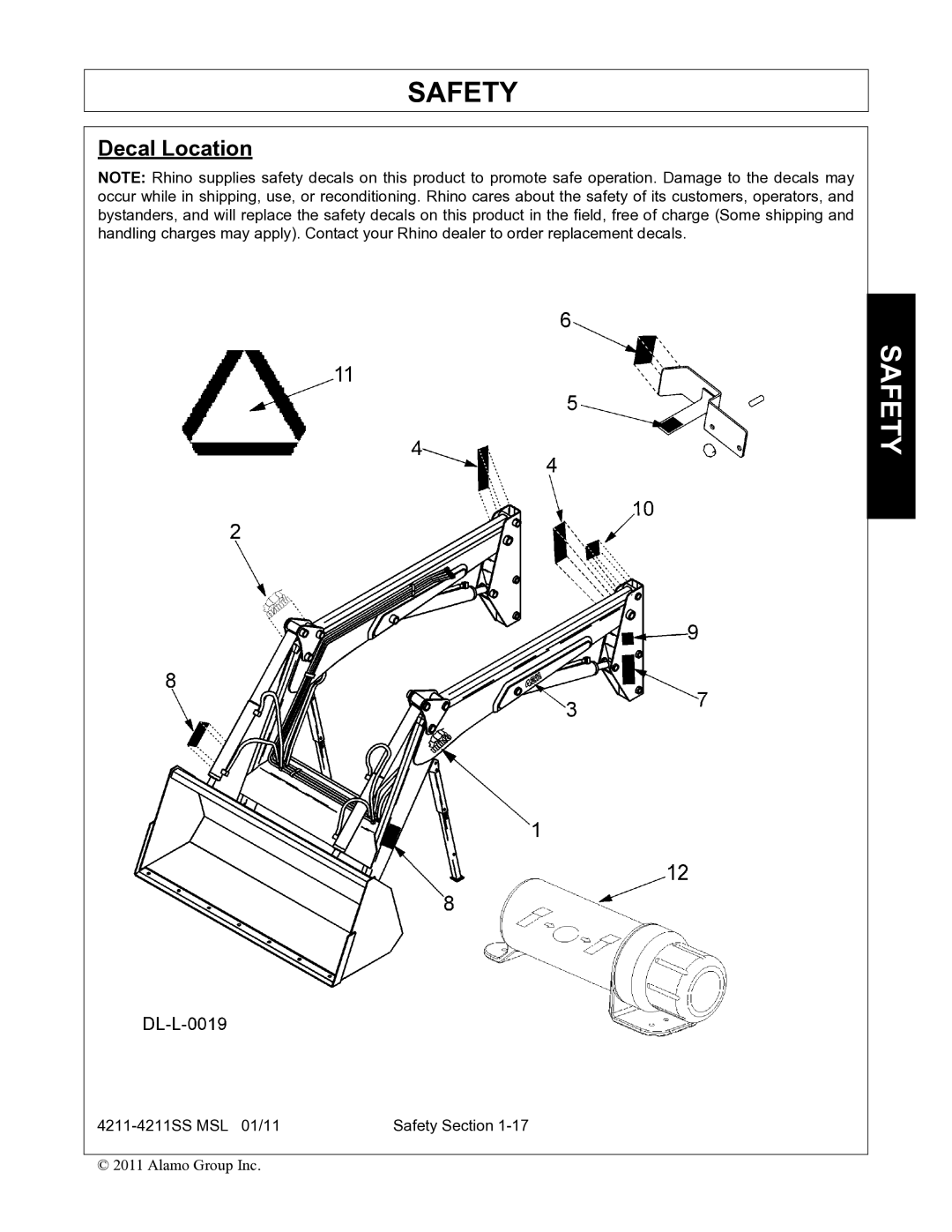 Alamo 4211 MSL manual Decal Location 