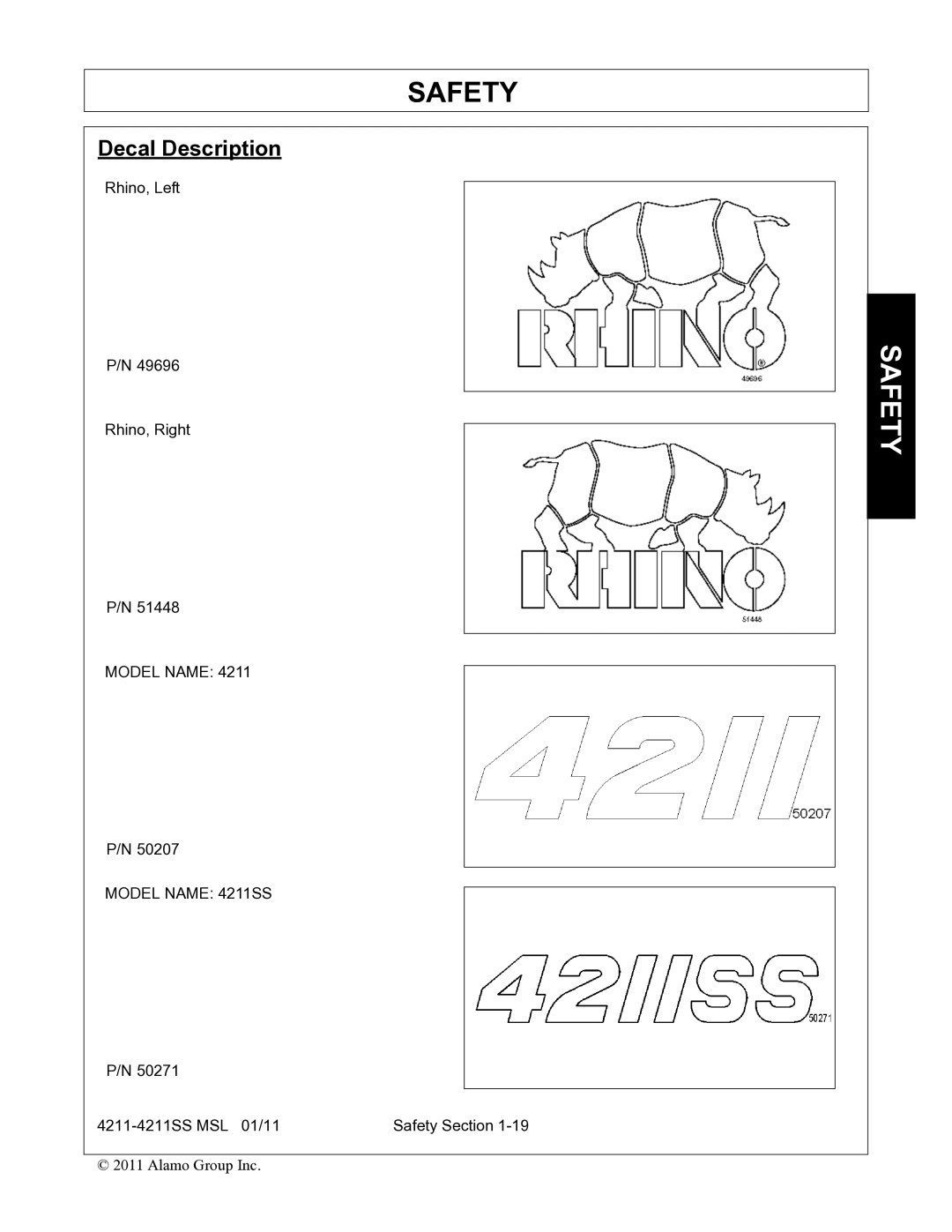 Alamo 4211 MSL manual Decal Description 