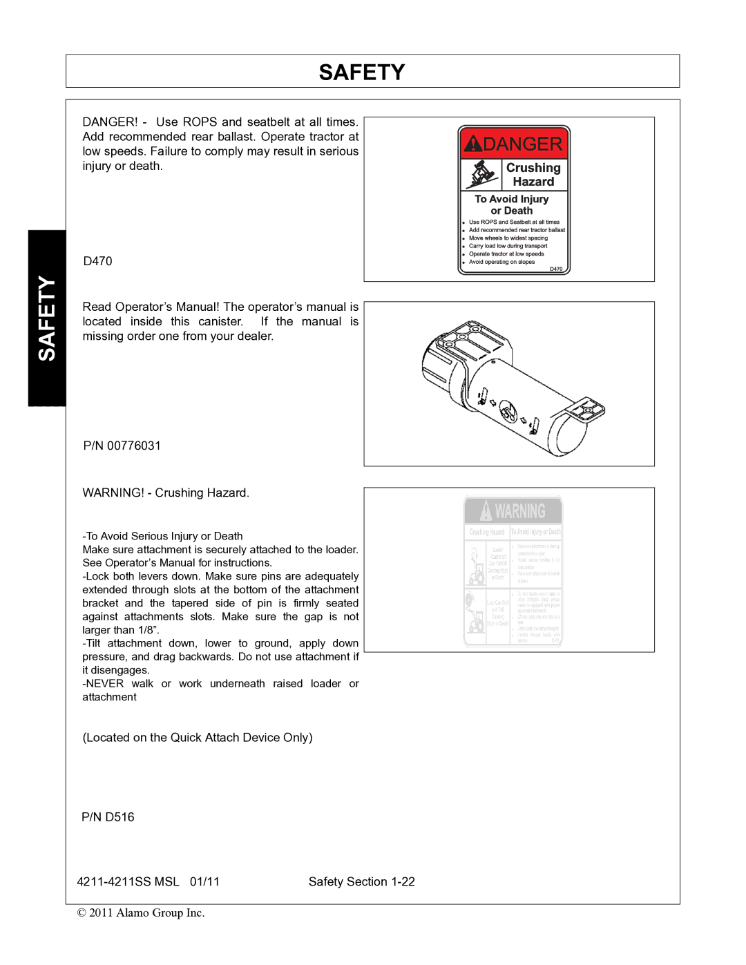 Alamo 4211 MSL manual Safety 