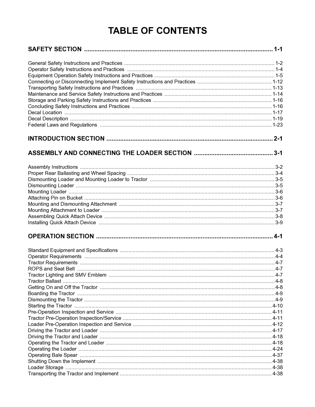 Alamo 4211 MSL manual Table of Contents 