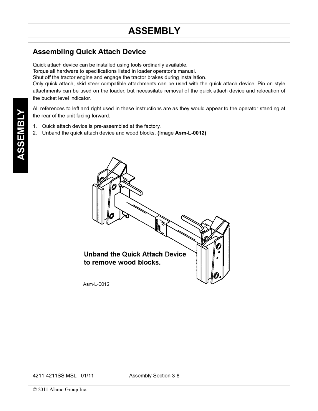 Alamo 4211 MSL manual Assembling Quick Attach Device 