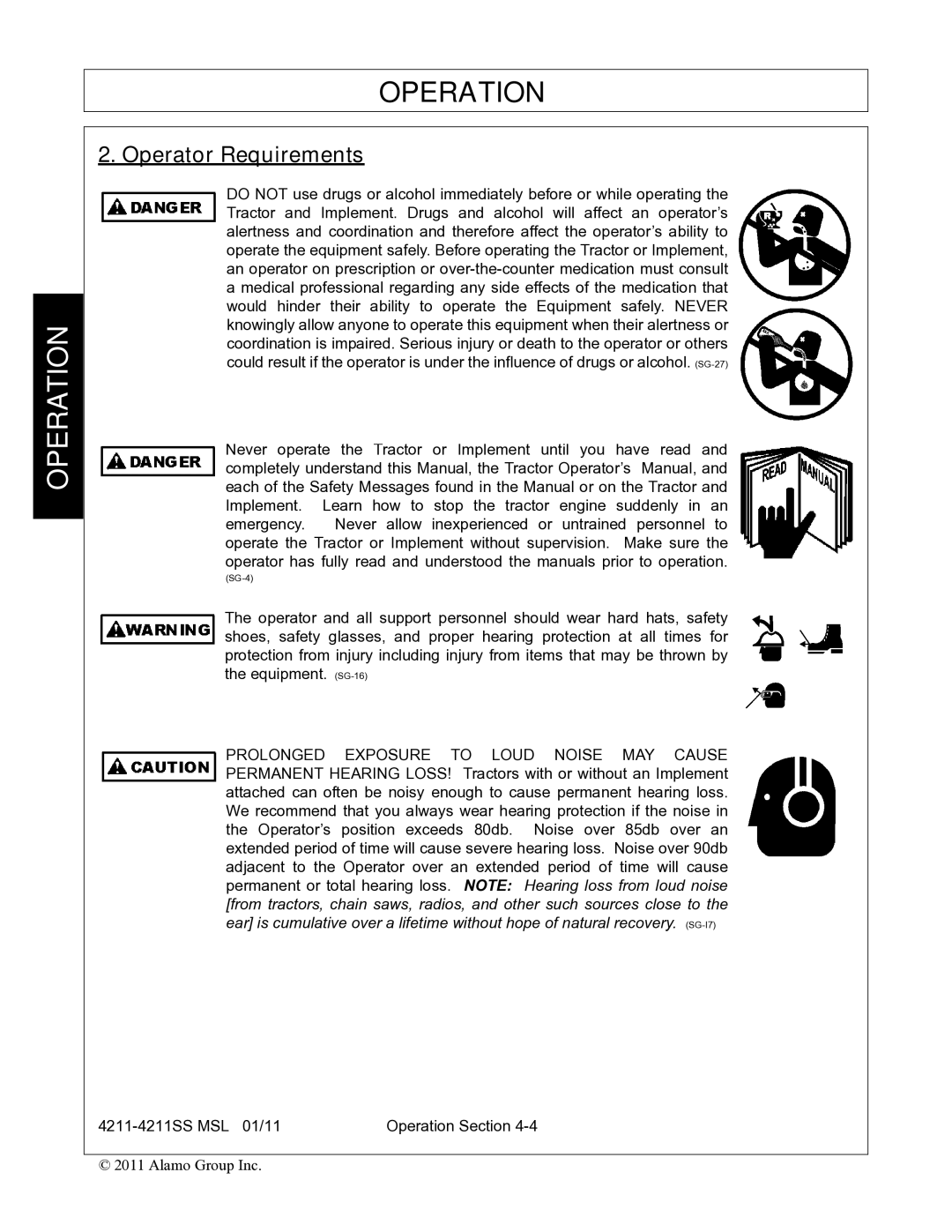 Alamo 4211 MSL manual Operator Requirements 