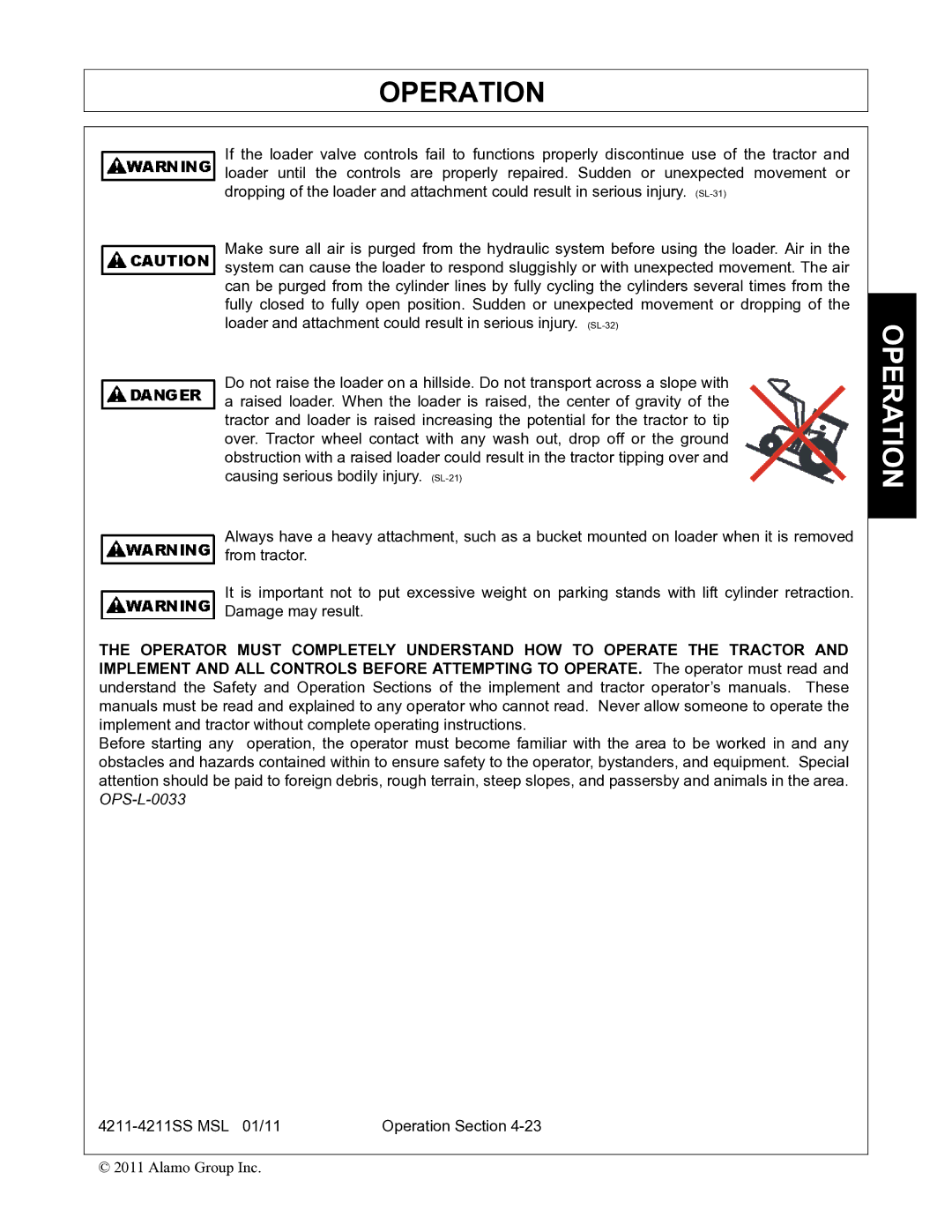 Alamo 4211 MSL manual Operation 