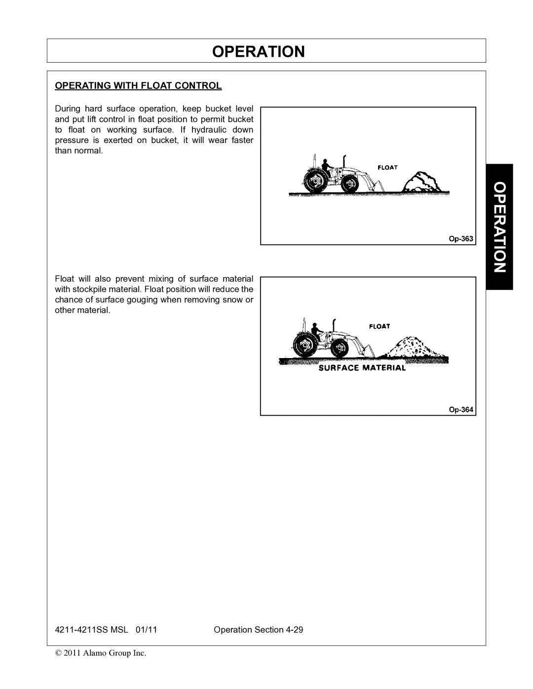 Alamo 4211 MSL manual Operating with Float Control 