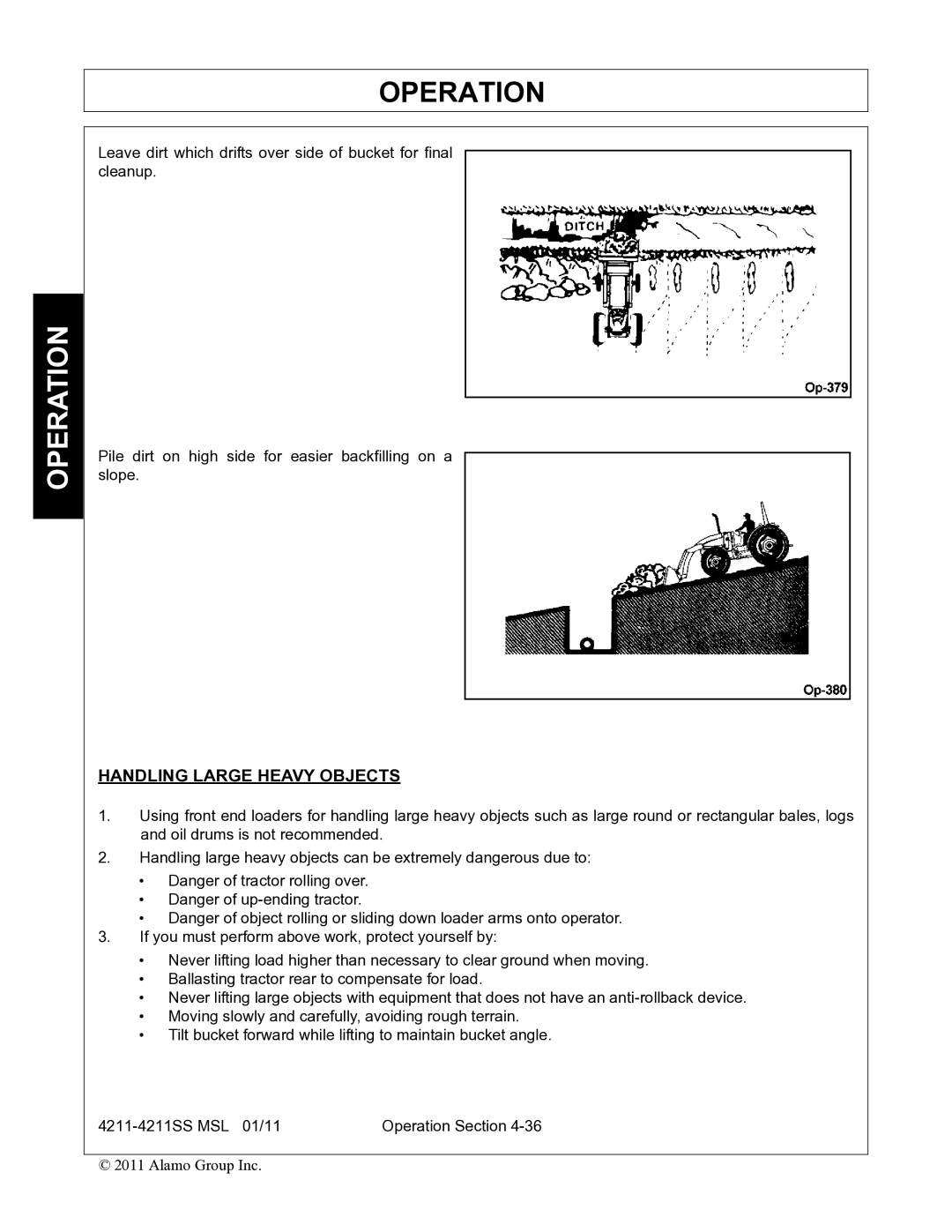 Alamo 4211 MSL manual Handling Large Heavy Objects 