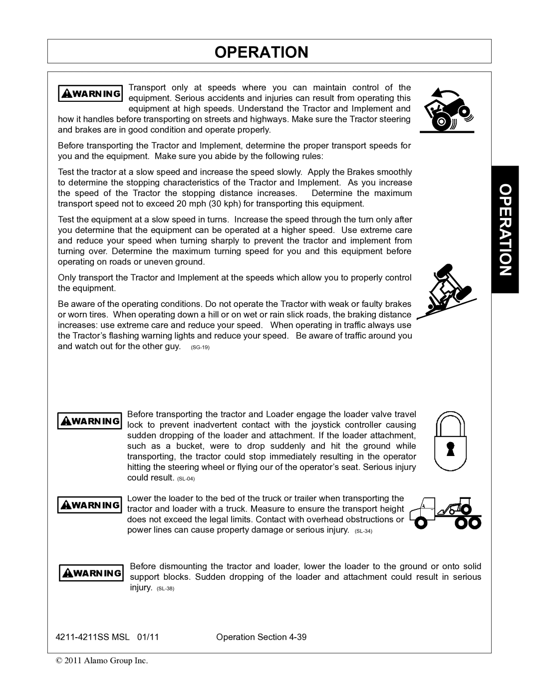 Alamo 4211 MSL manual Operation 