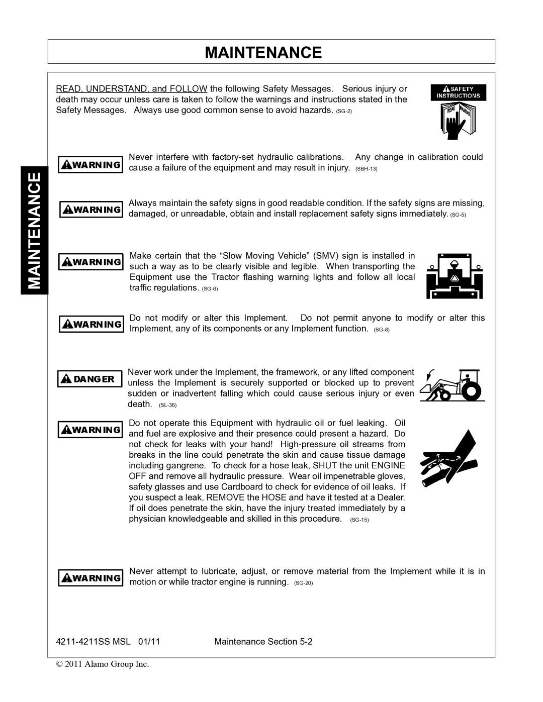 Alamo 4211 MSL manual Maintenance 