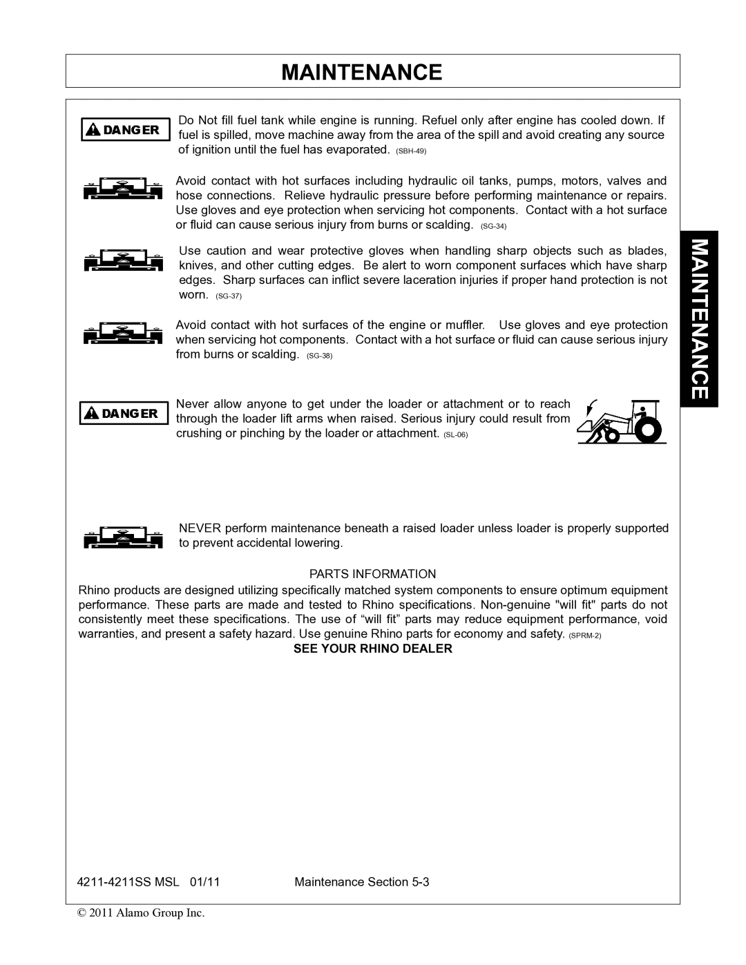 Alamo 4211 MSL manual 4211-4211SS MSL 01/11 Maintenance Section 