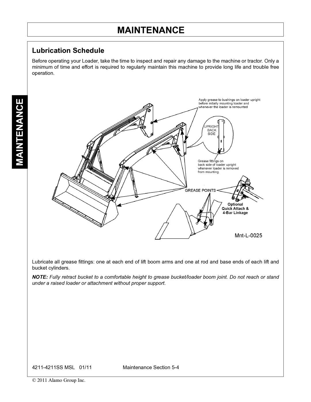 Alamo 4211 MSL manual Lubrication Schedule 