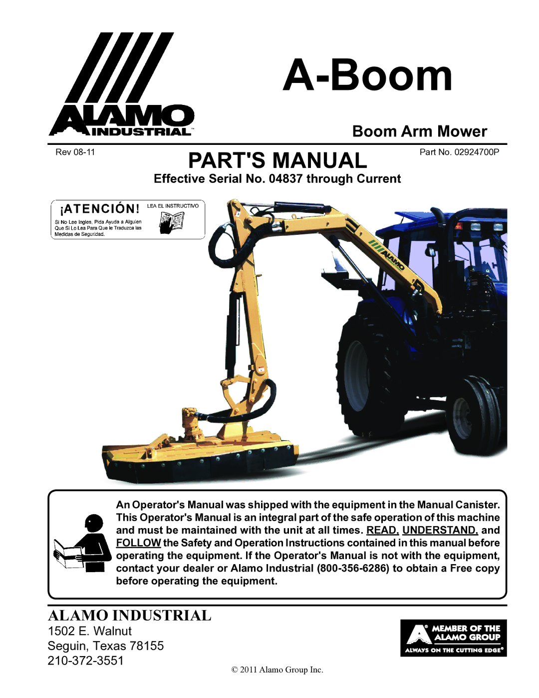 Alamo 4837 manual Boom 