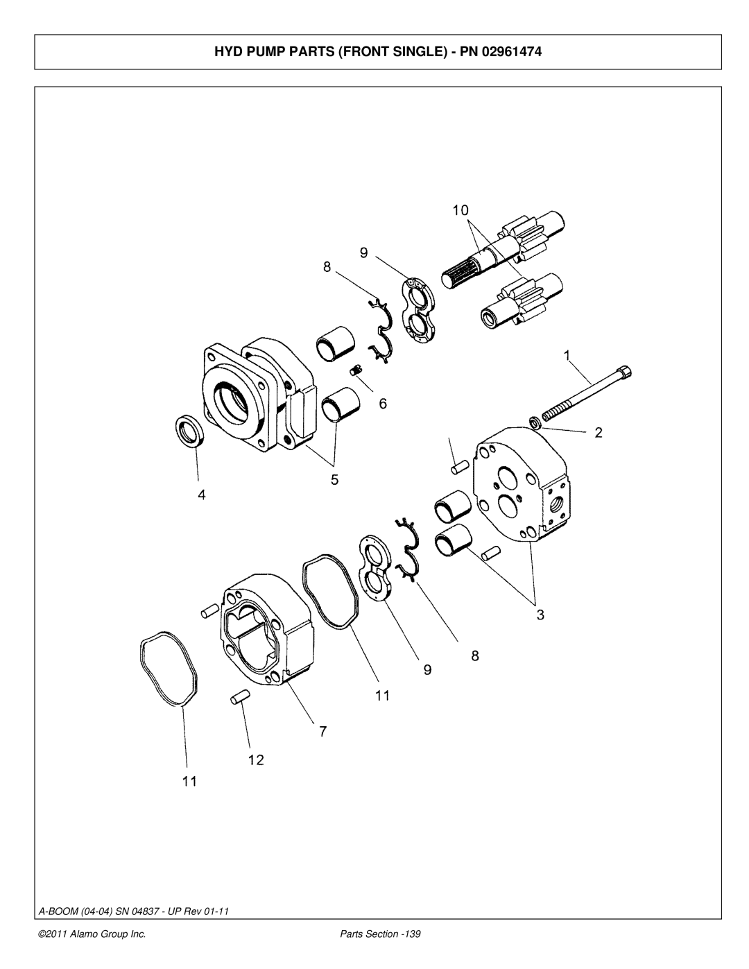 Alamo 4837 manual HYD Pump Parts Front Single PN 