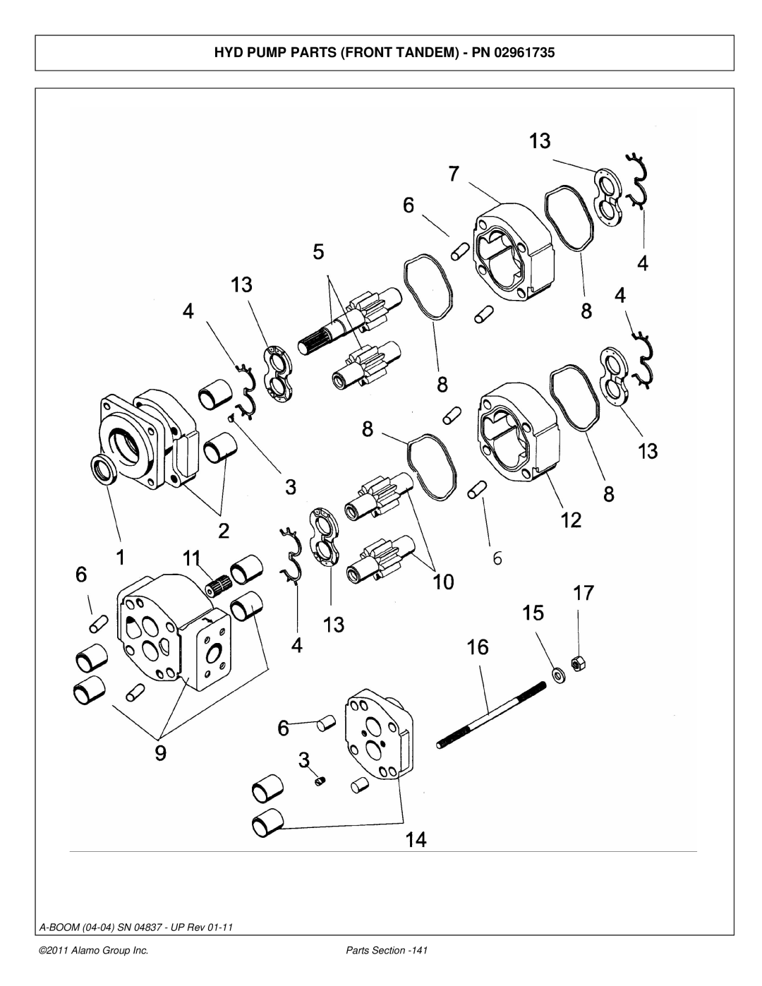 Alamo 4837 manual HYD Pump Parts Front Tandem PN 