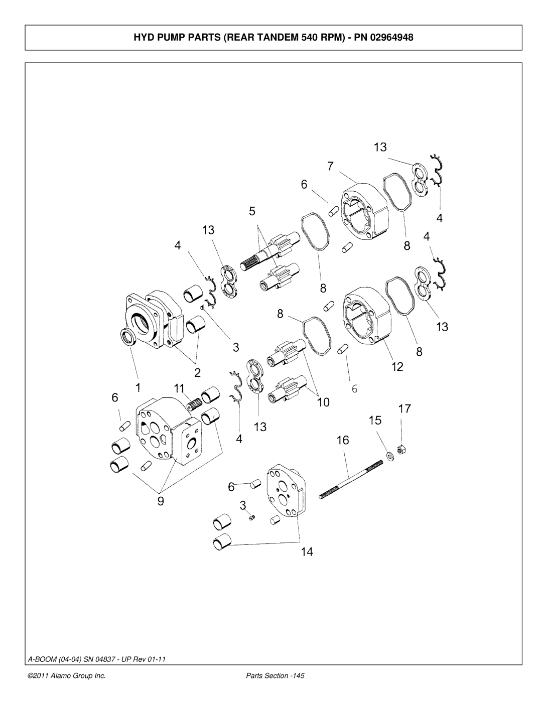 Alamo 4837 manual HYD Pump Parts Rear Tandem 540 RPM PN 