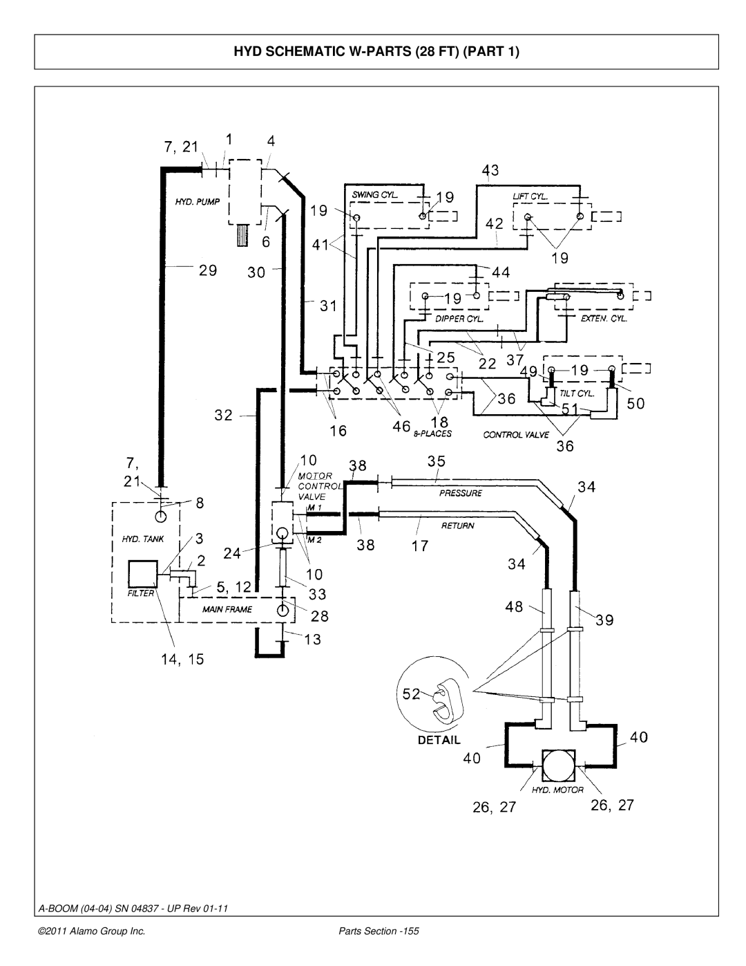 Alamo 4837 manual HYD Schematic W-PARTS 28 FT Part 