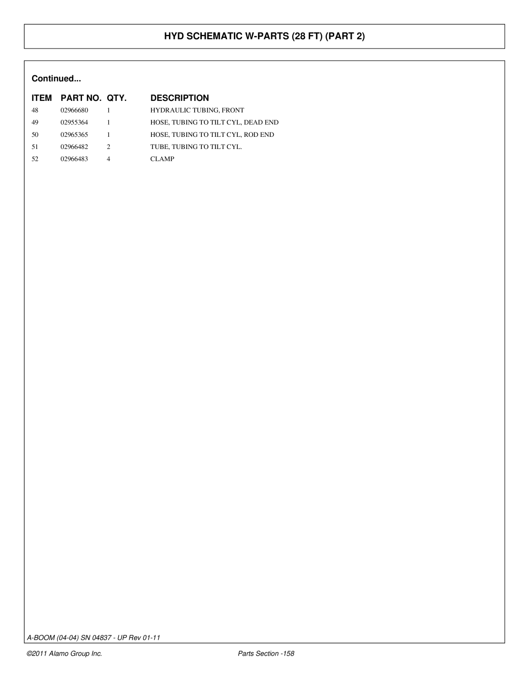 Alamo 4837 manual Hydraulic TUBING, Front, TUBE, Tubing to Tilt CYL 