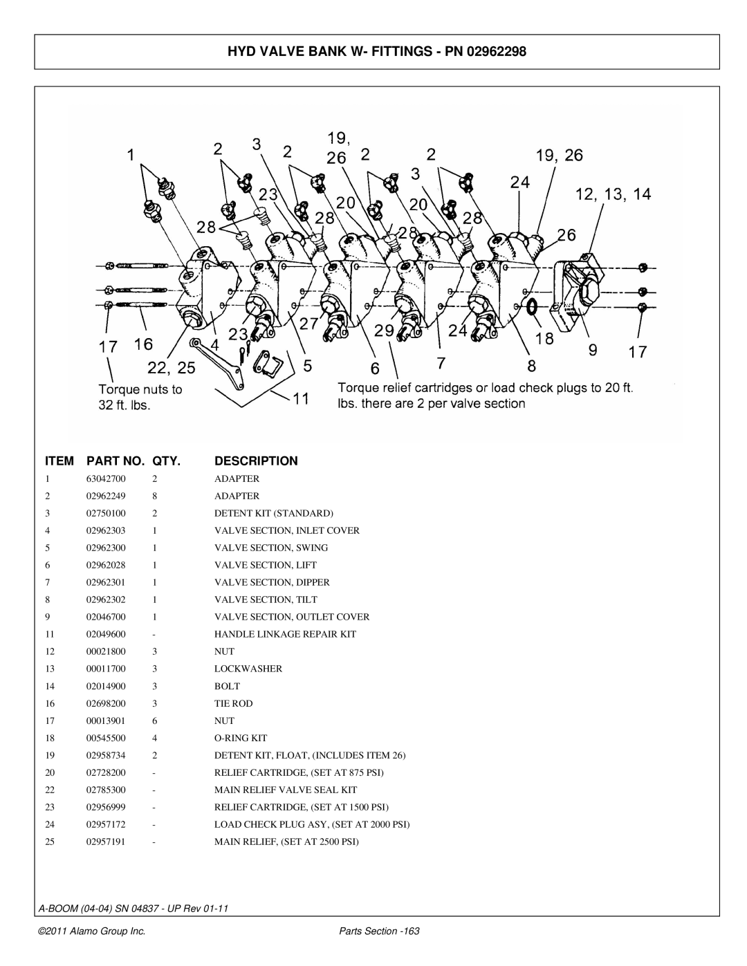Alamo 4837 manual HYD Valve Bank W- Fittings PN 
